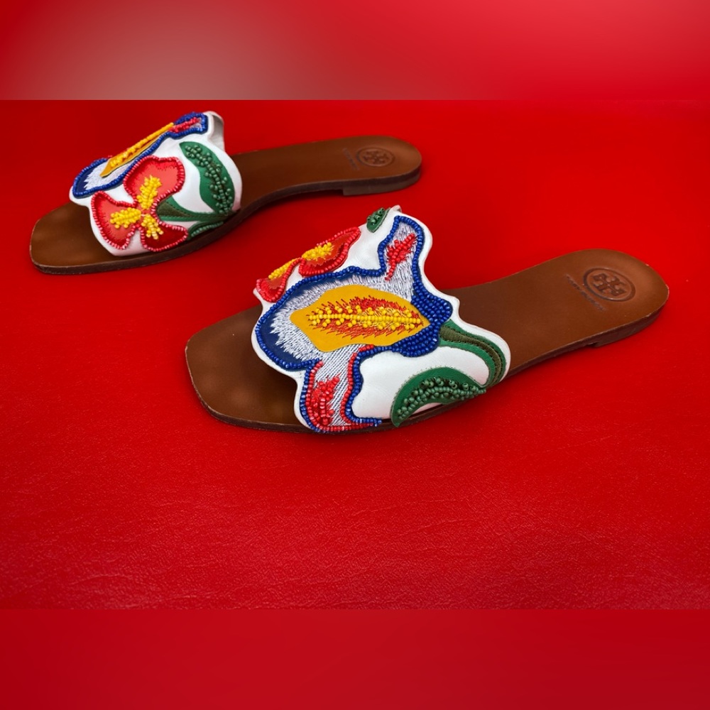 Tory Burch Bianca floral beaded flat sandals size 7 1/2 - Picture 6 of 14